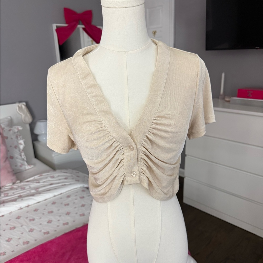 Elegant Cream Ruched Women's Top